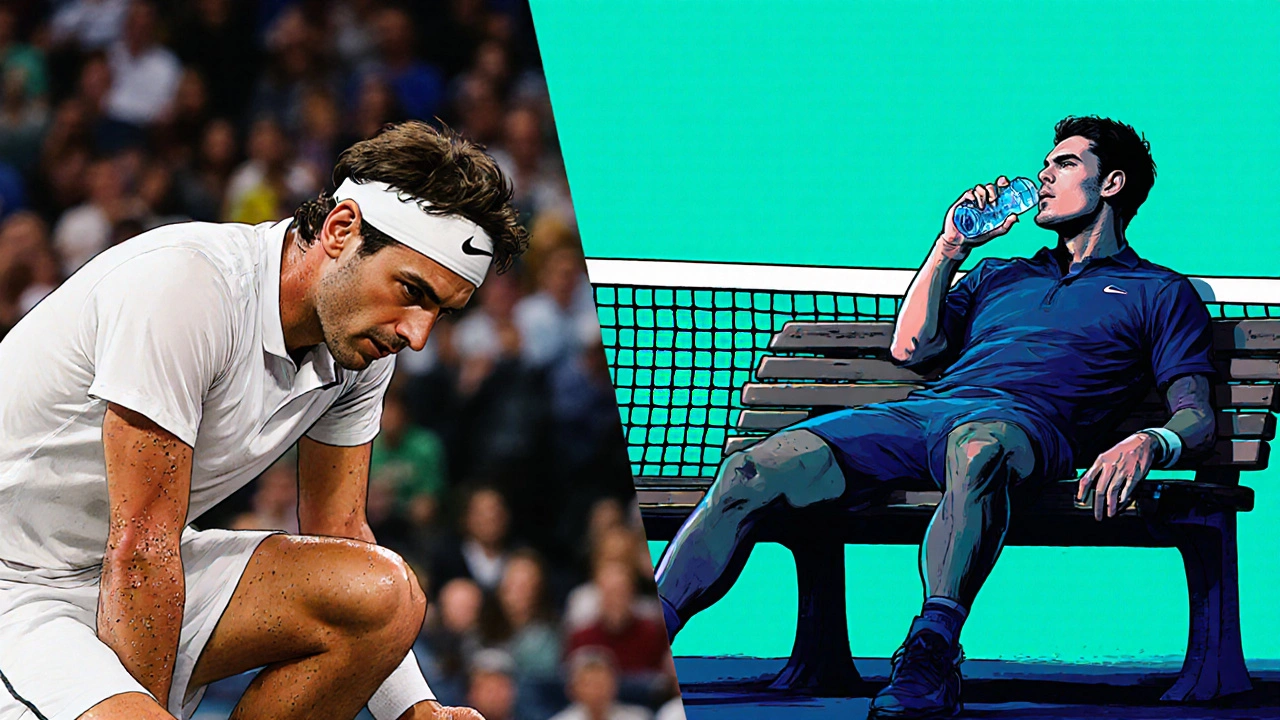 Split illustration contrasting a tired player after a match with a rested seeded player.